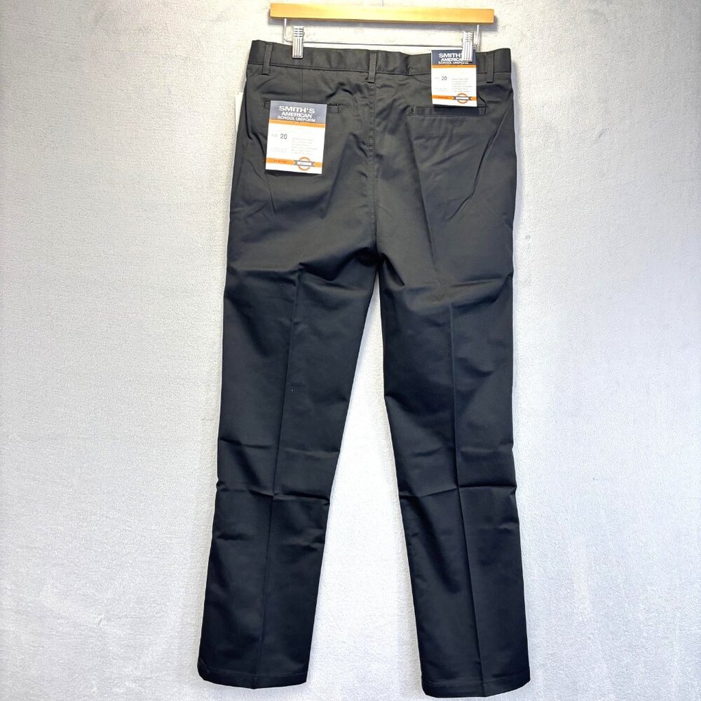 NWT Smith's Boys Uniform Pants‎ Youth Size 20 Black Flat Front Adjustable Waist